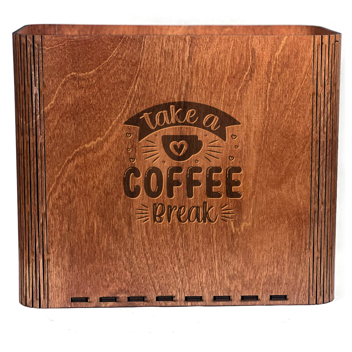 Slim Trash Can - "Take a Coffee Break" - Wooden Garbage Bin