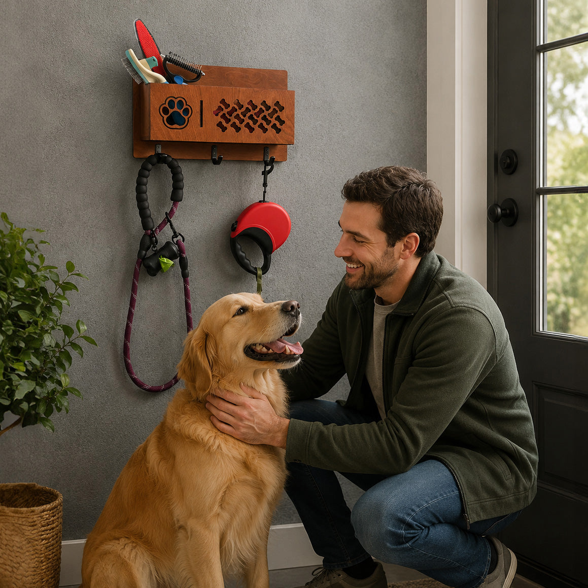 Dog Leash Organizer and Holder for Wall