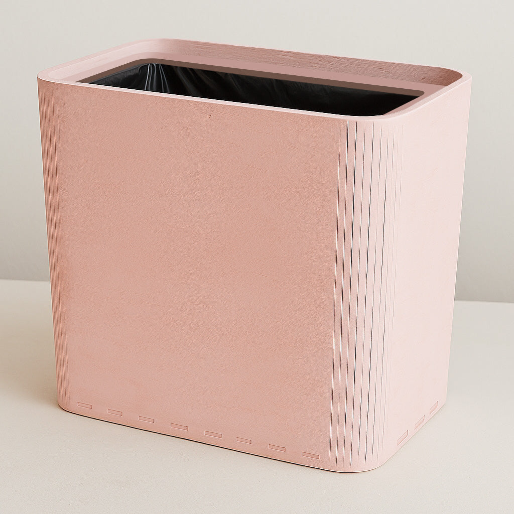 Slim Light Pink Wooden Trash Can for Bedroom or Bathroom