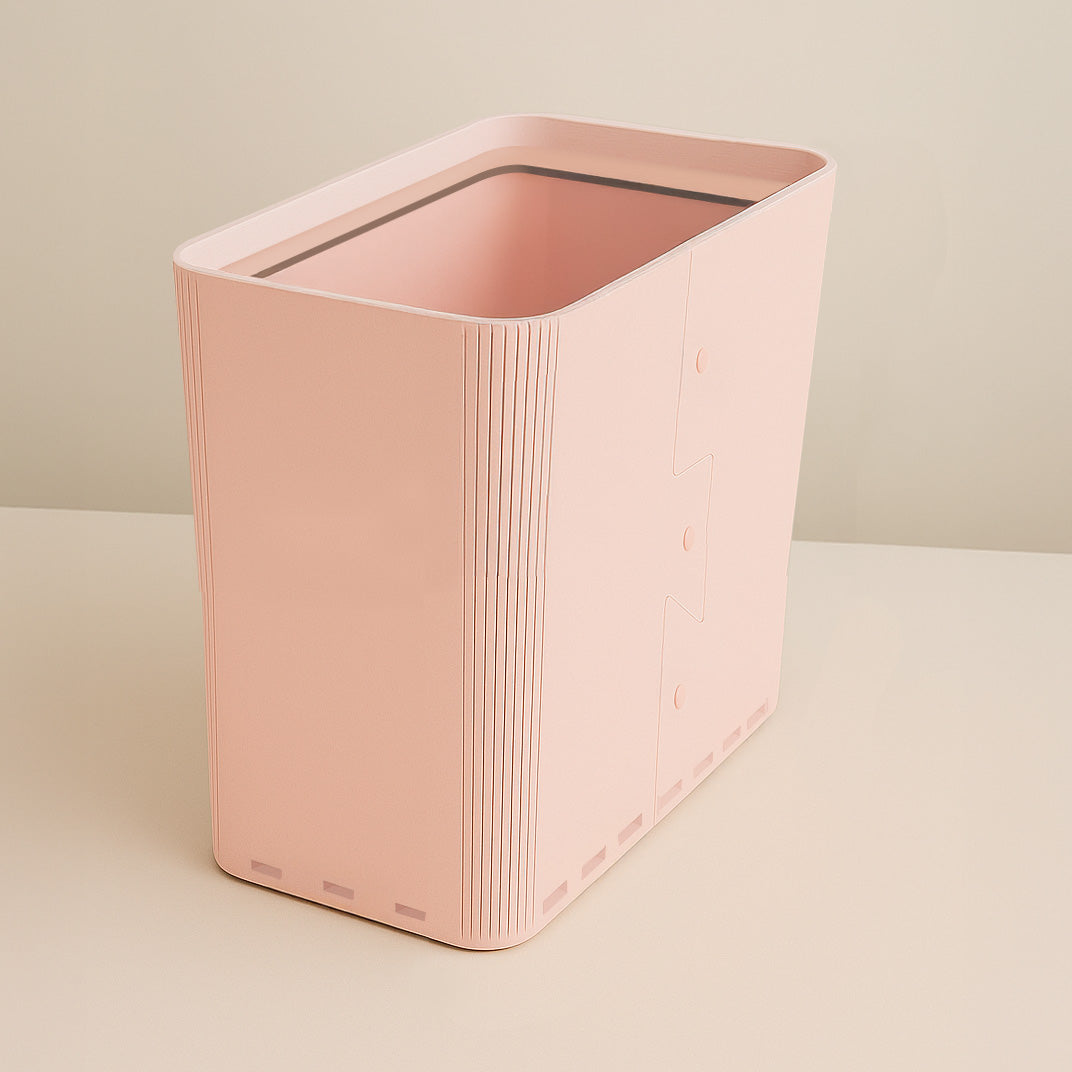 Slim Light Pink Wooden Trash Can for Bedroom or Bathroom