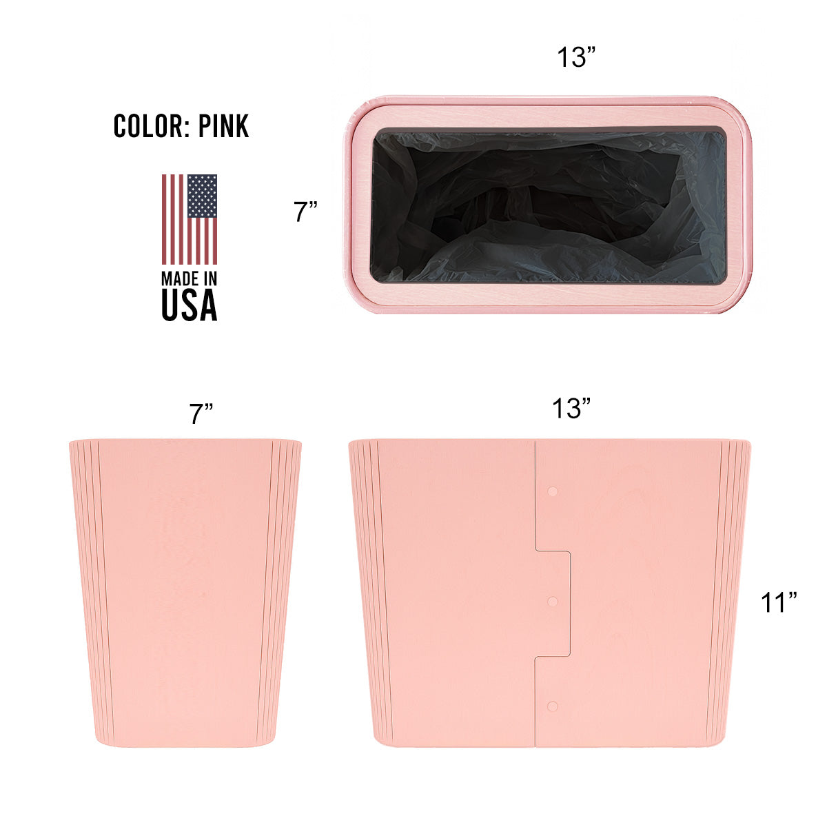 Slim Light Pink Wooden Trash Can for Bedroom or Bathroom