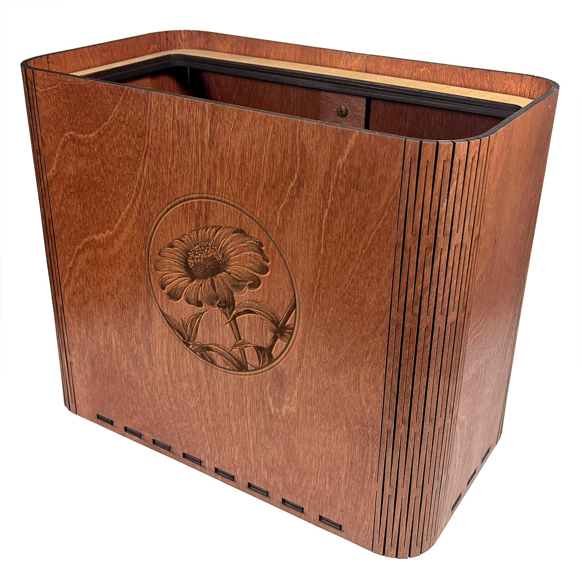 Slim Trash Can - Zinnia Flower - Wooden Garbage Bin