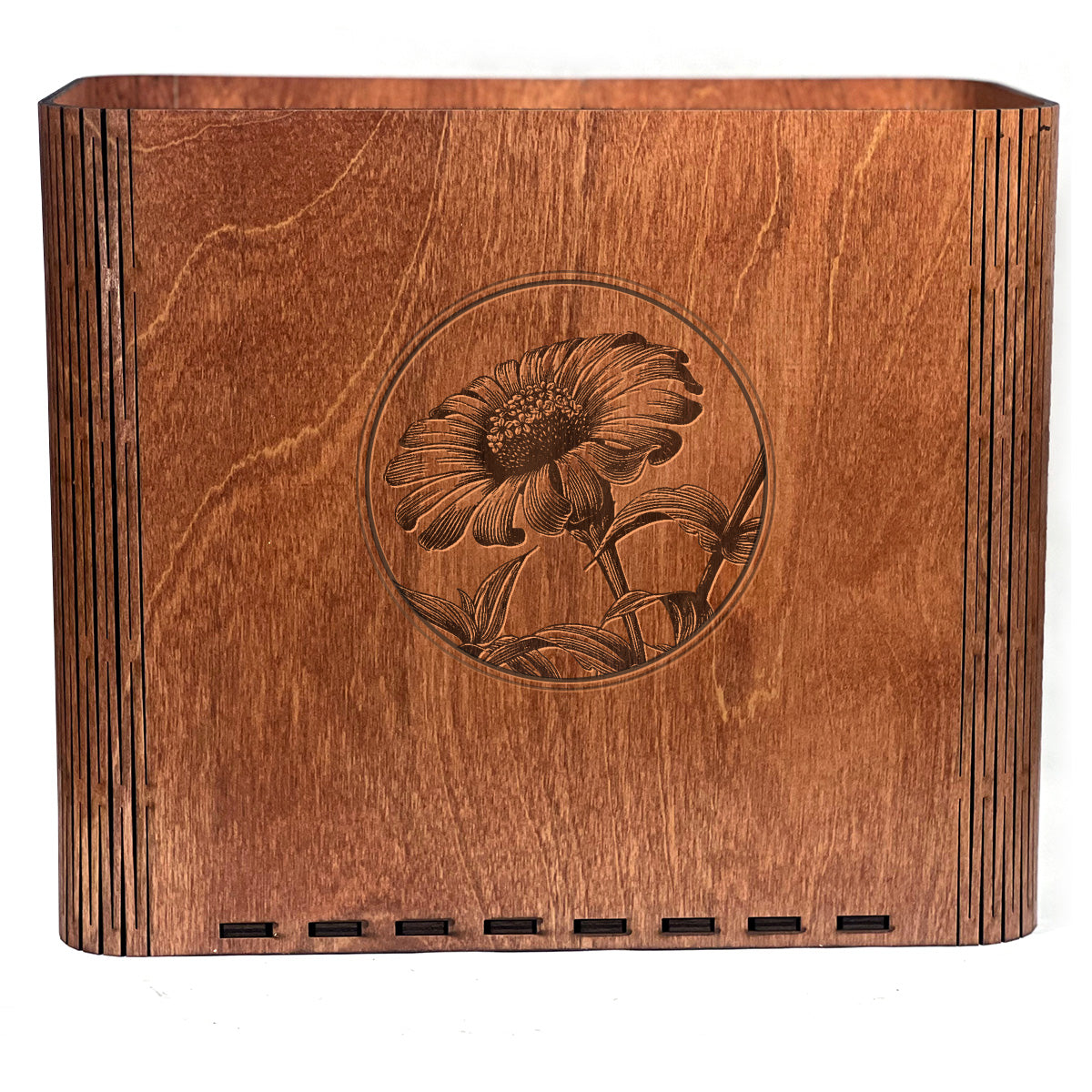 Slim Trash Can - Zinnia Flower - Wooden Garbage Bin