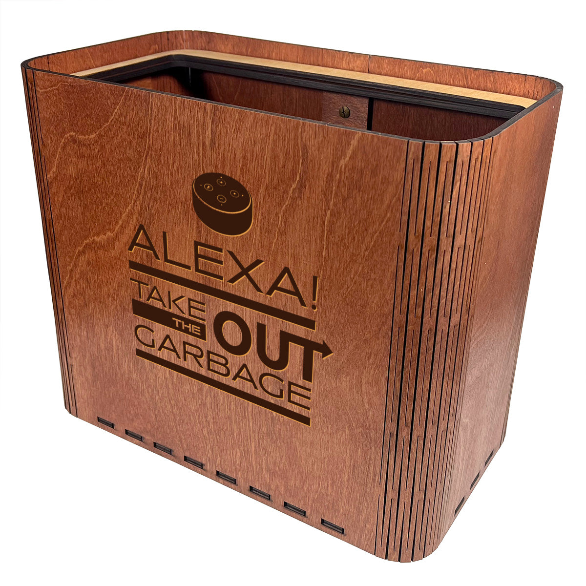 Slim Trash Can - "Alexa! Take Out the Garbage" - Wooden Garbage Bin