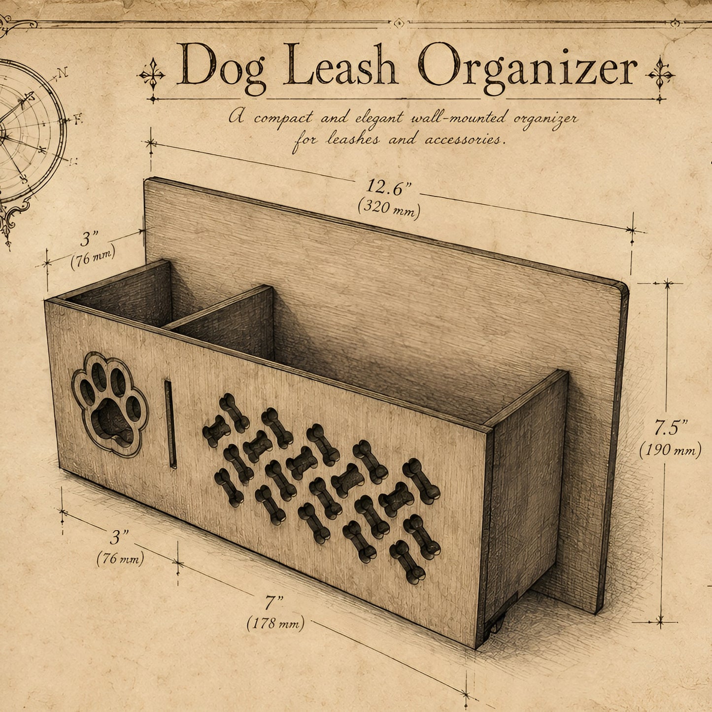 Dog Leash Organizer and Holder for Wall