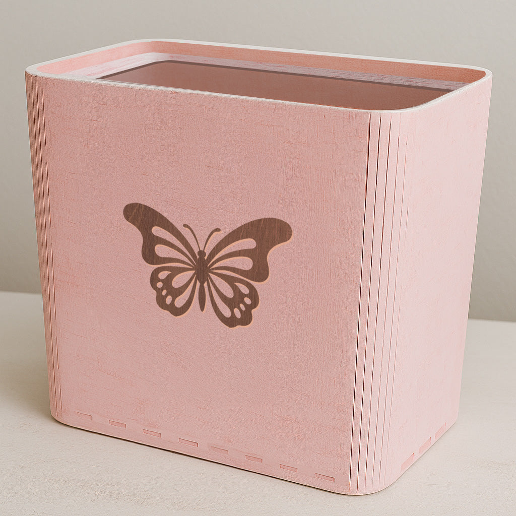 Slim Trash Can - Butterfly - Wooden Garbage Bin for Girls's Bedroom