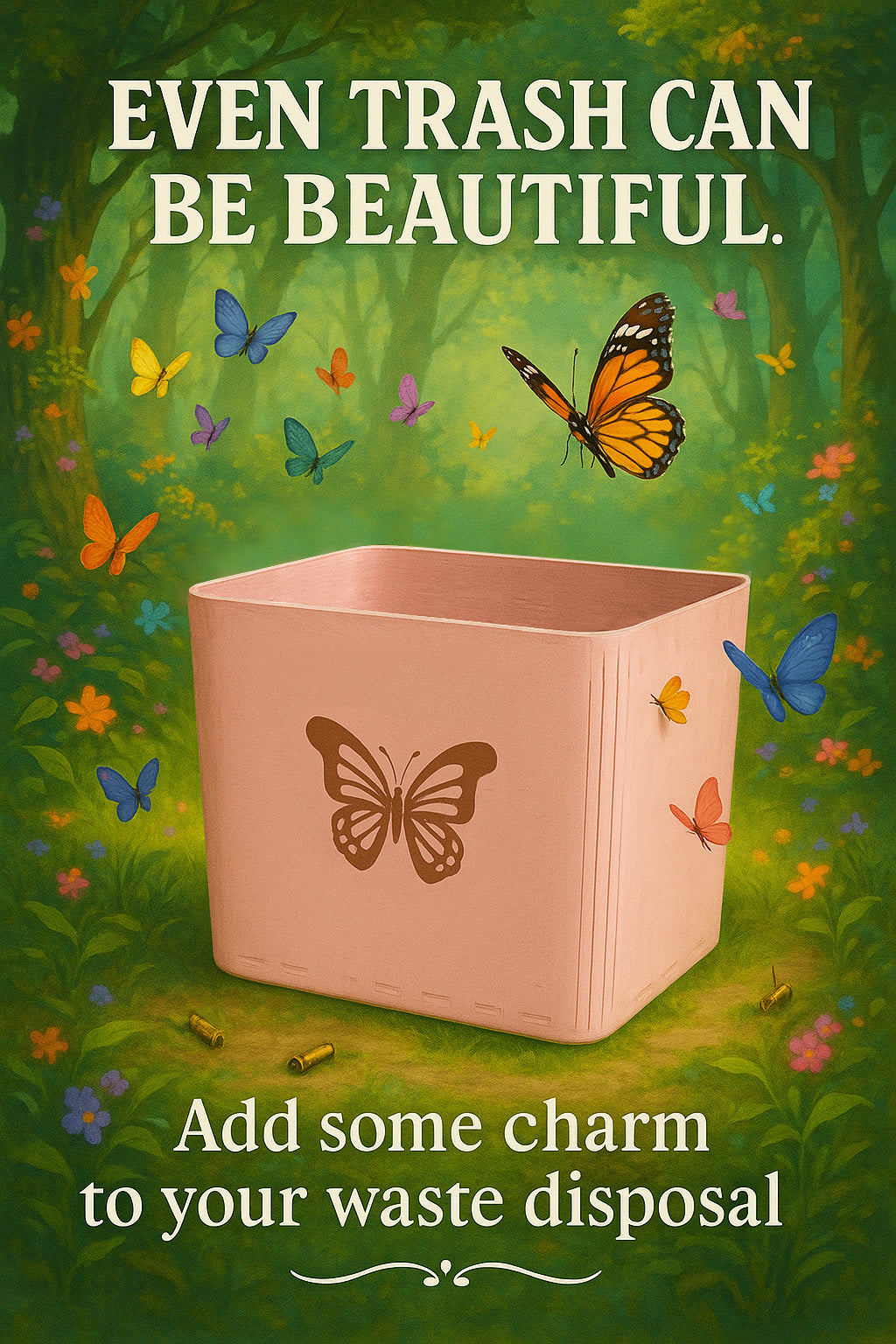 Slim Trash Can - Butterfly - Wooden Garbage Bin for Girls's Bedroom
