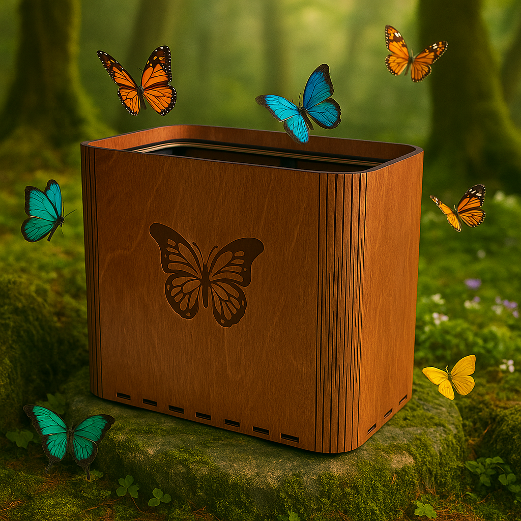 Slim Trash Can - Butterfly - Wooden Garbage Bin for Girls's Bedroom