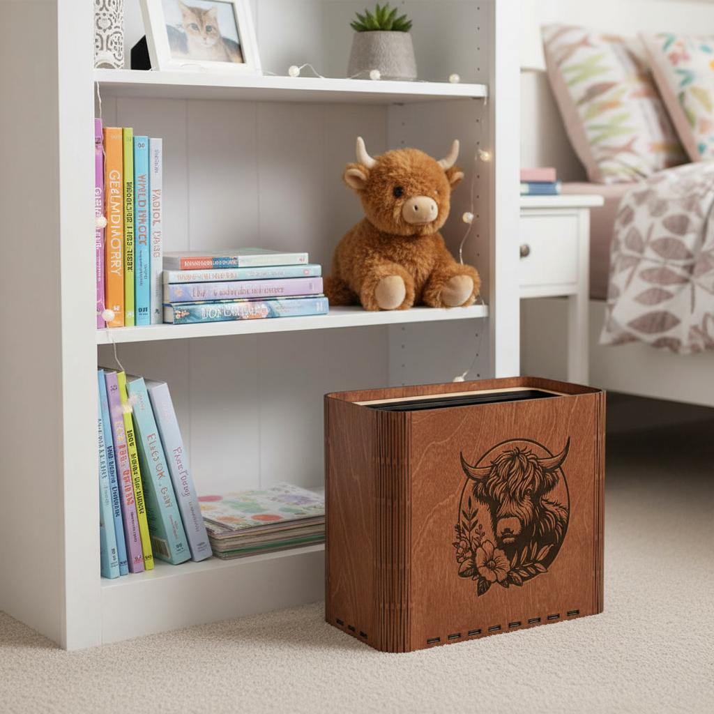 Highland Cow Wooden Trash Can