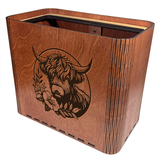 Highland Cow Wooden Trash Can