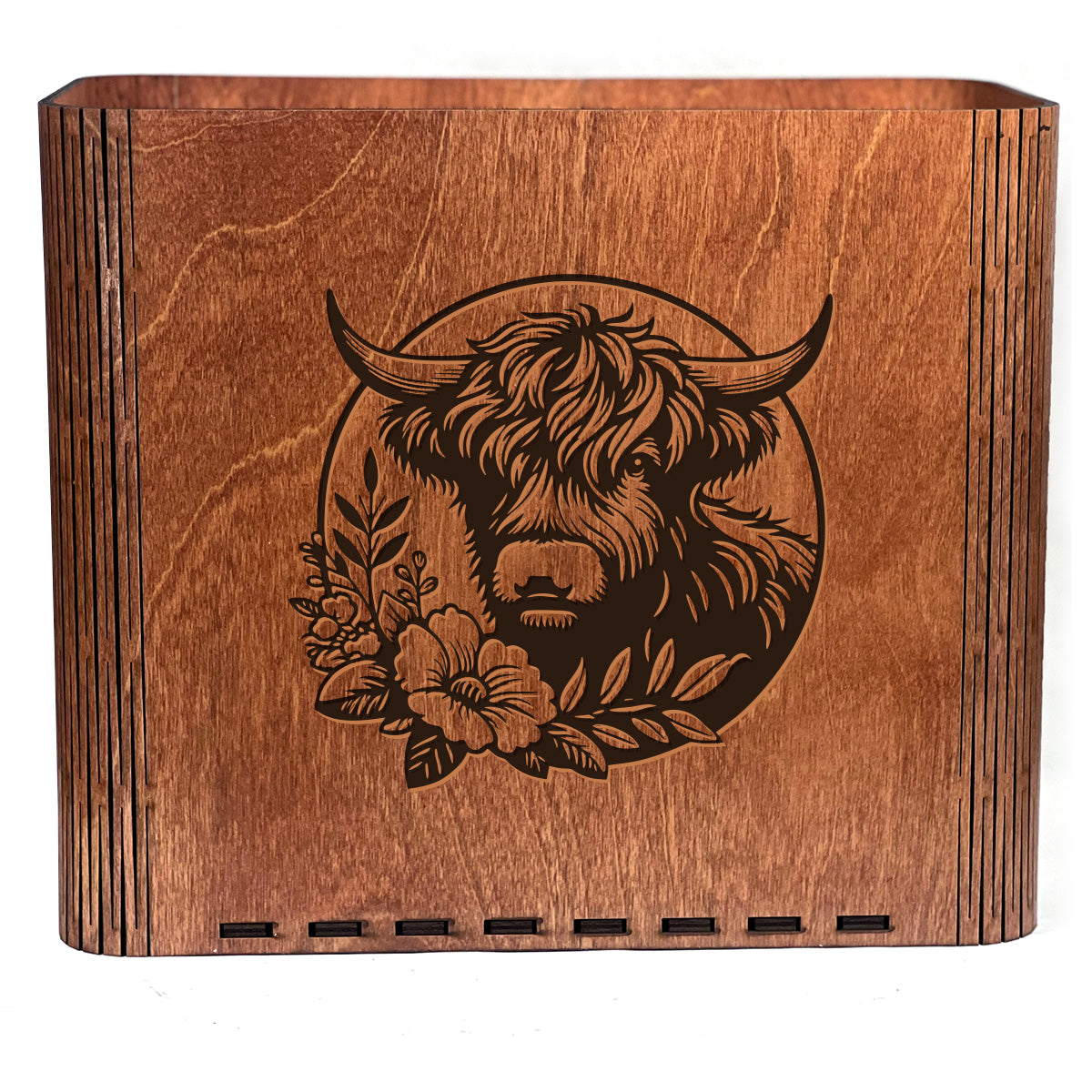 Highland Cow Wooden Trash Can