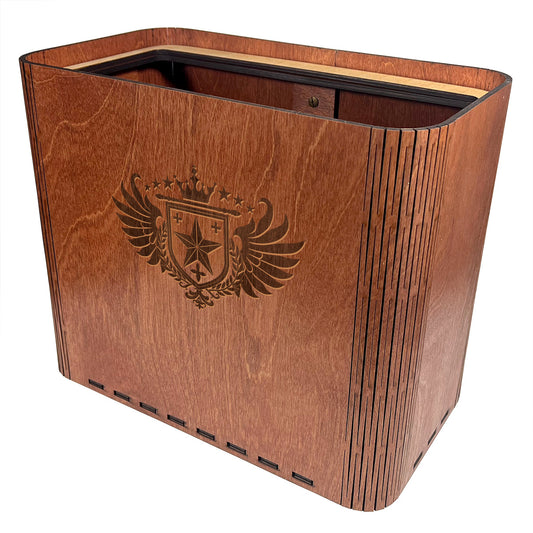 Slim Trash Can -  Winged Family Crest - Wooden Garbage Bin