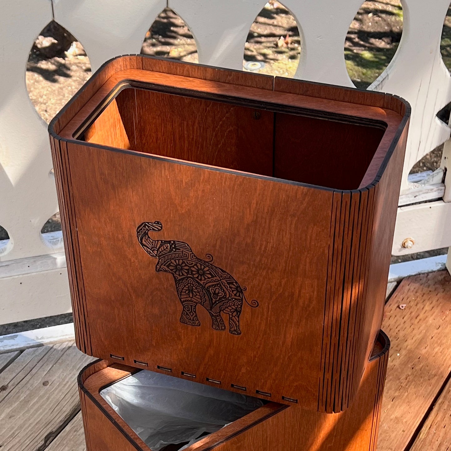 Slim Trash Can - Elephant - Wooden Garbage Bin for Safari Nursery Theme
