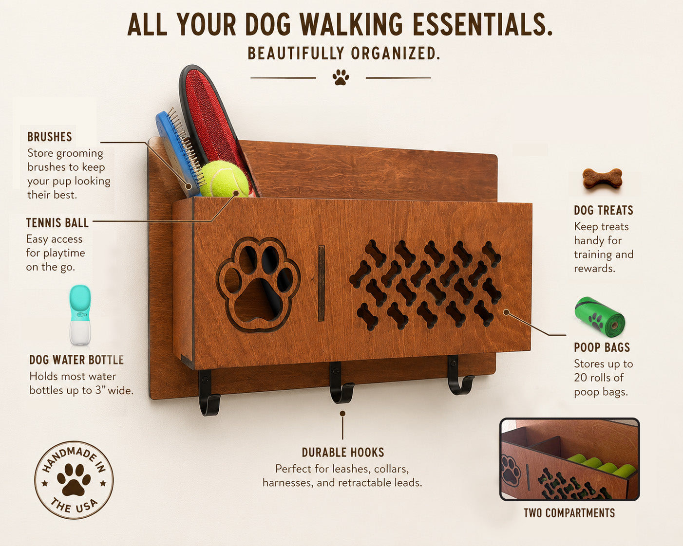 Dog Leash Organizer and Holder for Wall