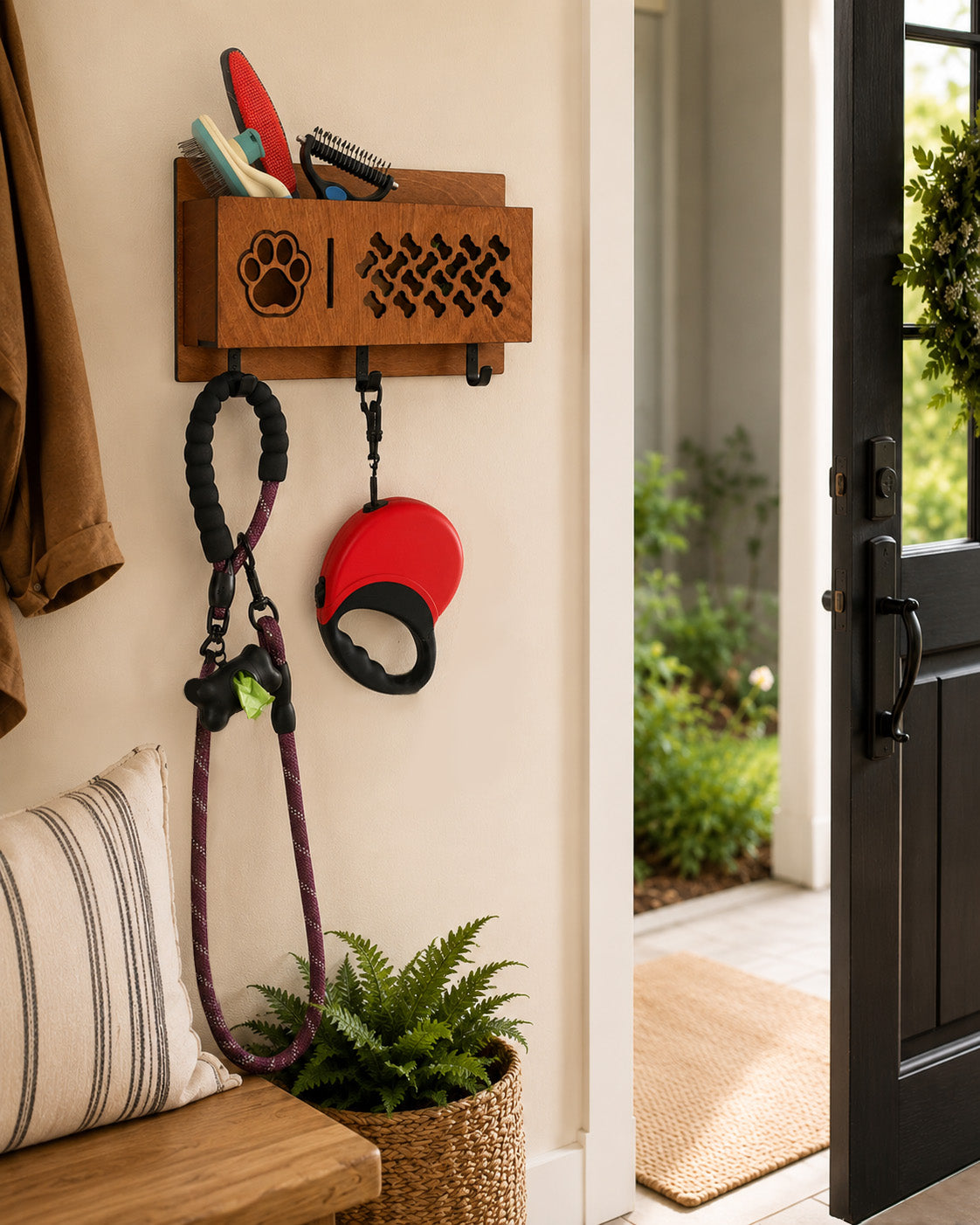 Dog Leash Organizer and Holder for Wall
