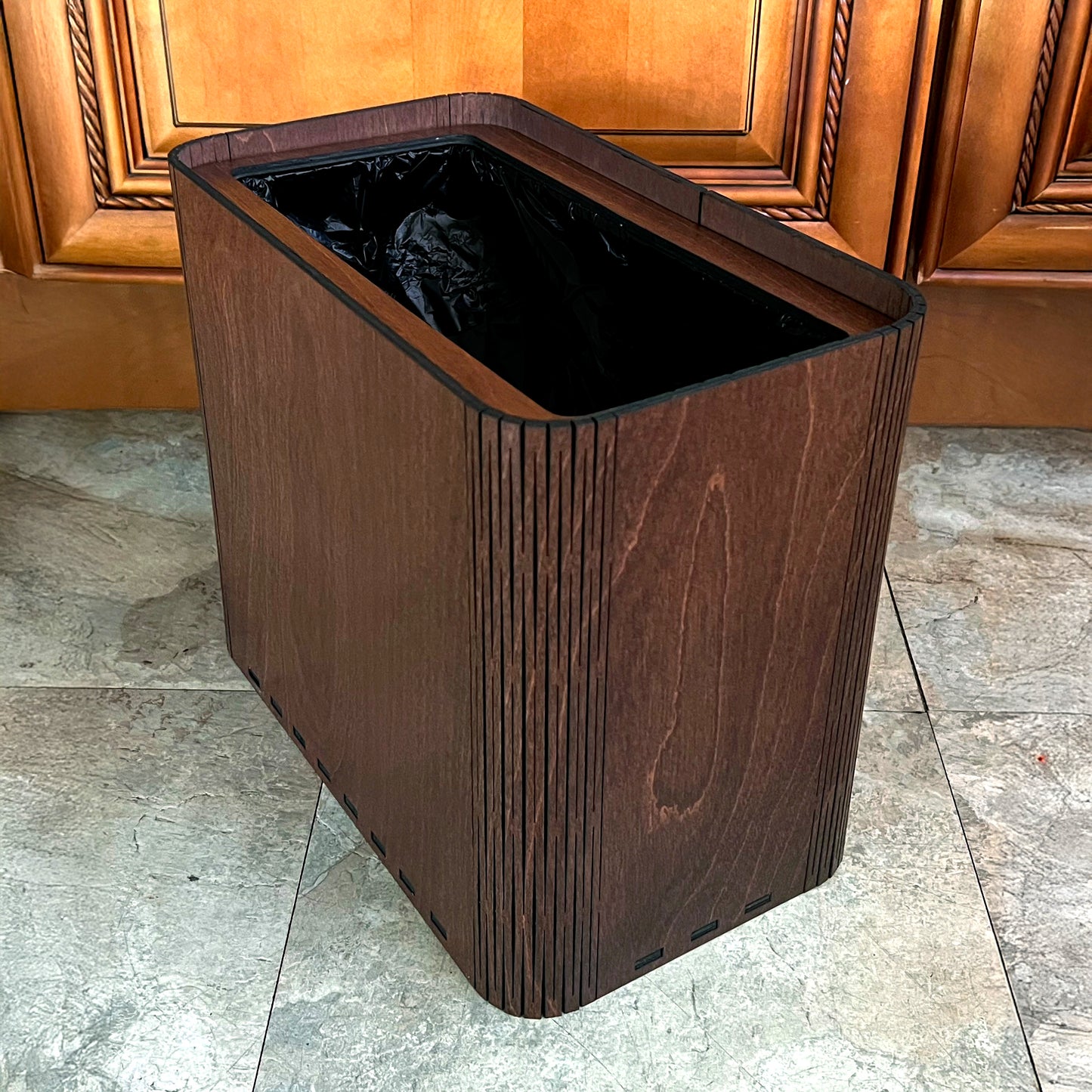 Slim Wooden Trash Can and Garbage Bin - No Engravings