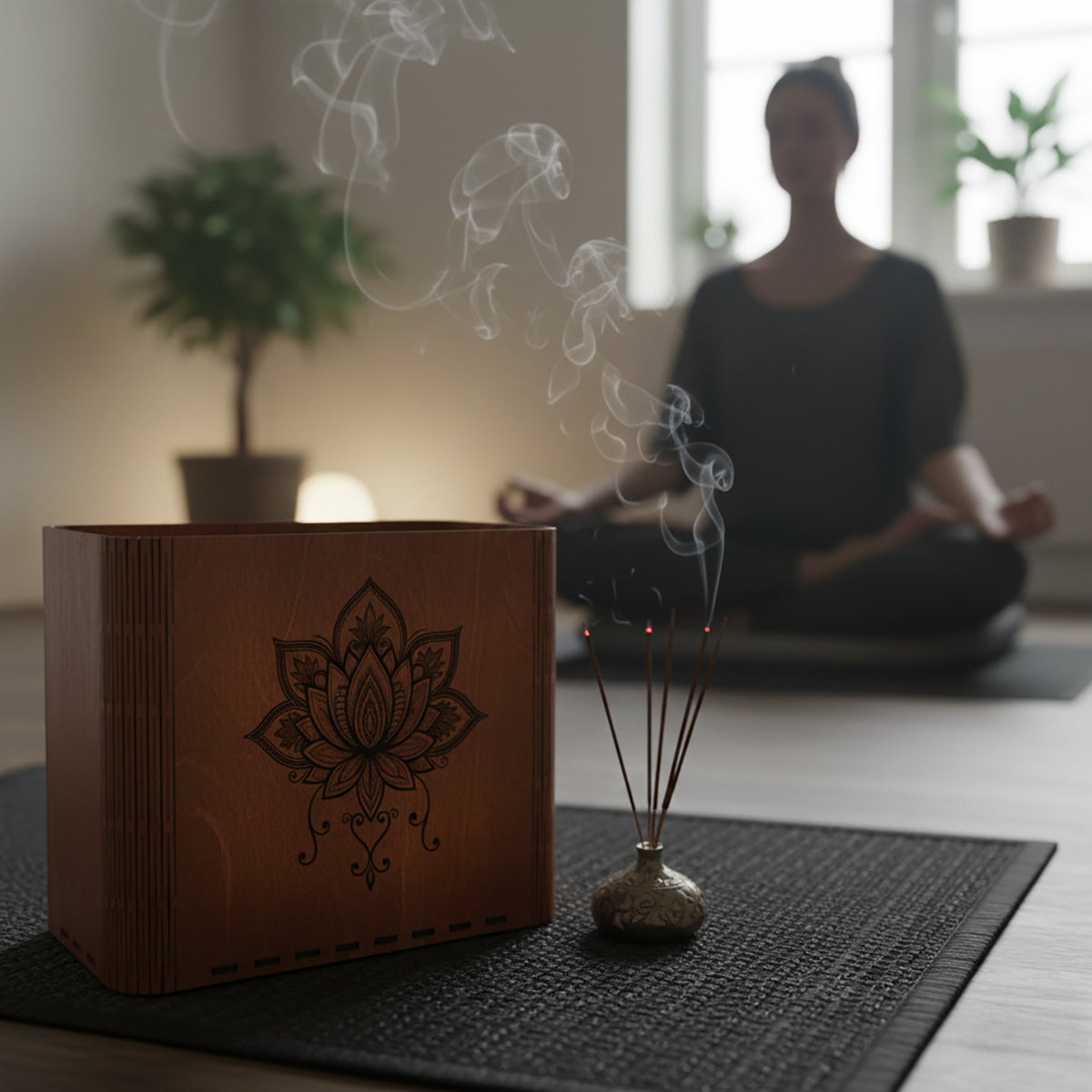 Lotus Flower Wooden Trash Can