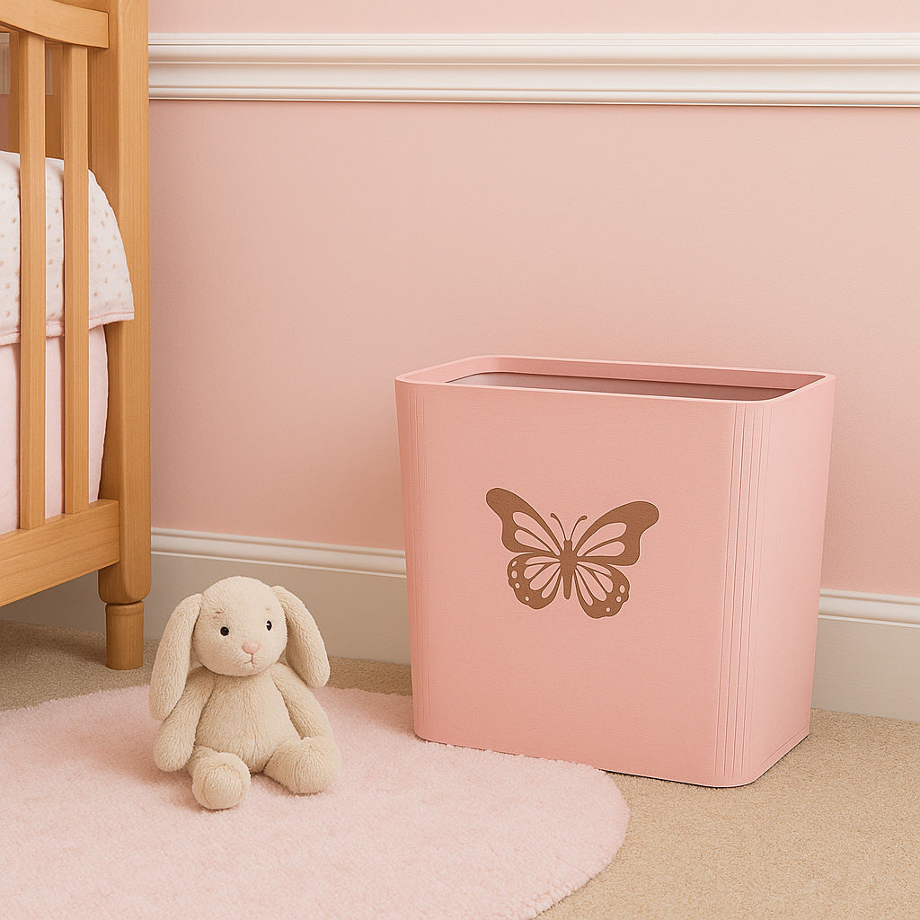 Slim Trash Can - Butterfly - Wooden Garbage Bin for Girls's Bedroom