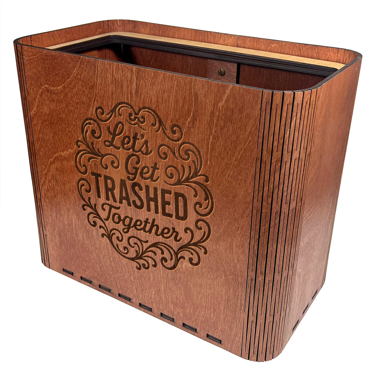 Slim Trash Can - "Let's Get Trashed Together" - Wooden Garbage Bin