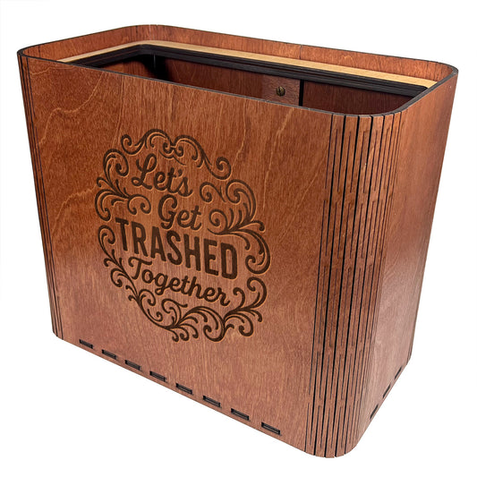 Slim Trash Can - "Let's Get Trashed Together" - Wooden Garbage Bin